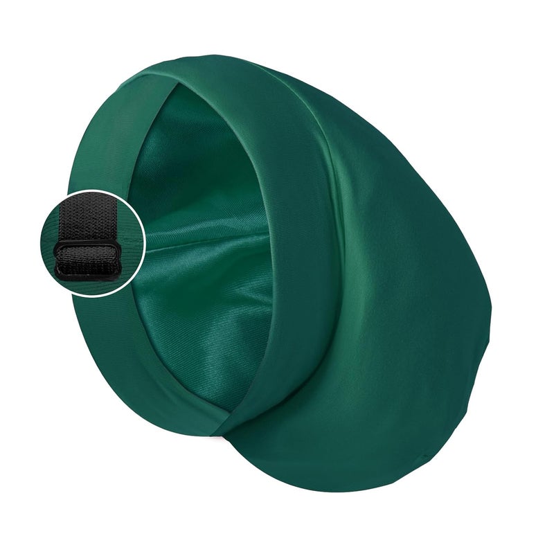 Blueelf Satin Bonnet Silk Lined Sleep Cap- Adjustable Hair Cover for Women Men Frizzy Hair Night Cap Patients Care Dark Green - Image 1