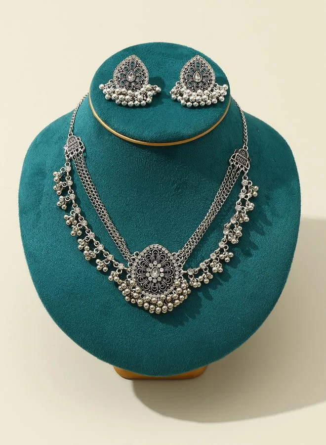 Take Two Take Two Texture Flower Shape Tassel Necklace and Earrings Jewelry Set