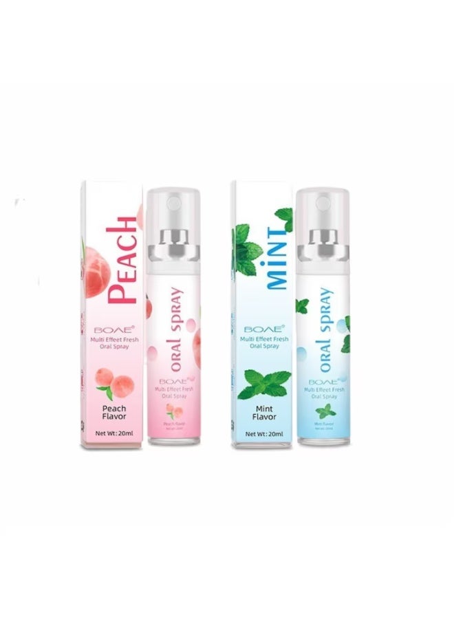BOAE Multi Effect Fresh Oral Spray 20ml+20ml, Bad Breath Treatment for Adults, Peach Mint Flavor Mouth Freshener, Effective Mouth Spray, Breath Freshener Spray, Oral Care Spray, Mouth Healthy Care - Image 1