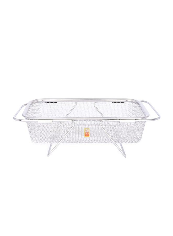 KCL Expandable Sink Filter | Tray with Bracket and Handle Design Basket for Draining Dish and Spoon Cutlery and Vegetables | Stainless Steel Over The Sink Colander for Kitchen (Big) - Image 1