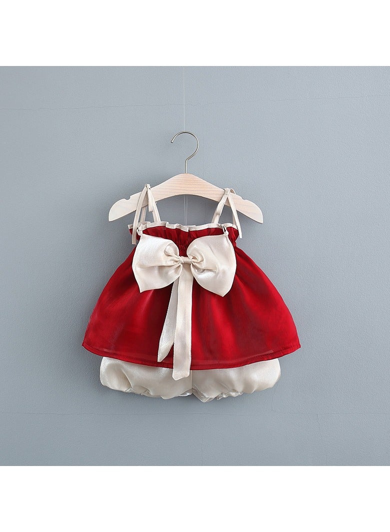 Newborn Baby Girl Dress and Bloomers 2-Piece Set, Tulle Sleeveless Elegant Party Dress and Shorts, Special Occasion Outfit, Baptism Photo Shoot Dress, Gift Set for Newborns, 80cm (8M)  - Image 1
