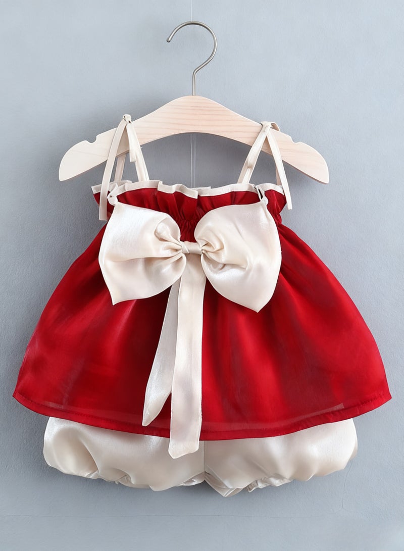 Newborn Baby Girl Dress and Bloomers 2-Piece Set, Tulle Sleeveless Elegant Party Dress and Shorts, Special Occasion Outfit, Baptism Photo Shoot Dress, Gift Set for Newborns, 80cm (8M) - Image 1