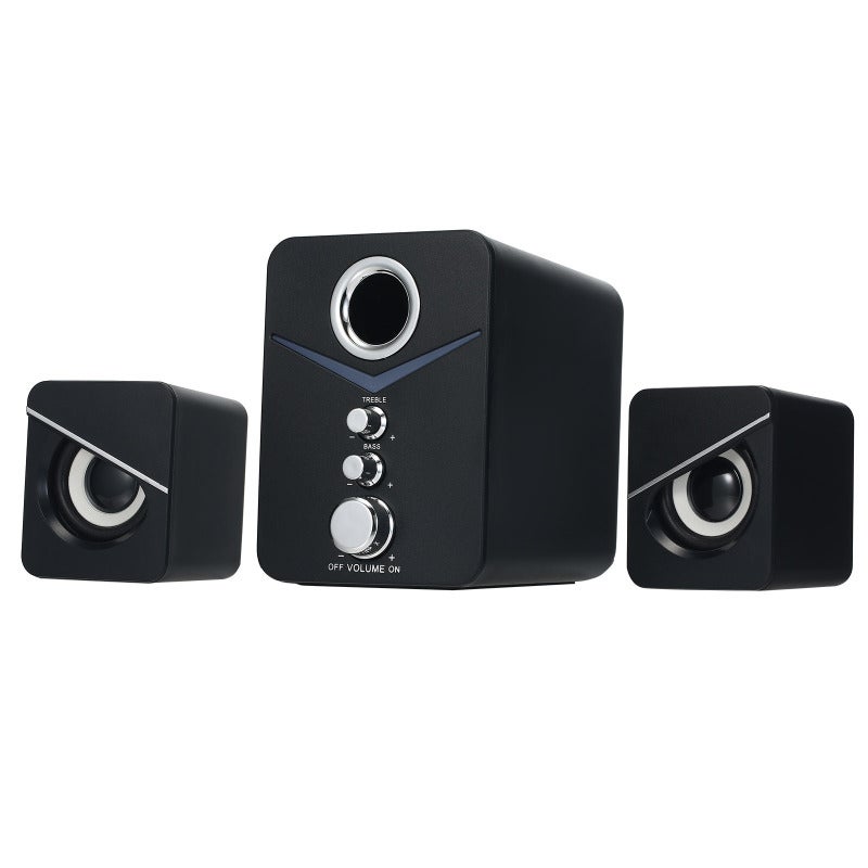 3 In 1 Home Speaker Set: Black USB Powered Sound Box With Bass Phase Reversal Hole - Independent Treble Bass Volume Knobs Ice Blue Atmosphere Lamp For Home Office Computer Mobile Phone Tv Tablets - Image 1