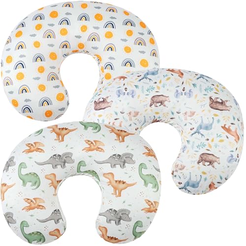 Tontukatu Nursing Pillow Cover Set 3 Pack Nursing Pillow Slipcovers for Moms Breastfeeding Moms, Ultra-Soft Stretchy Fit Standard Nursing Pillows Sun/Forest Deer/Dinosaur