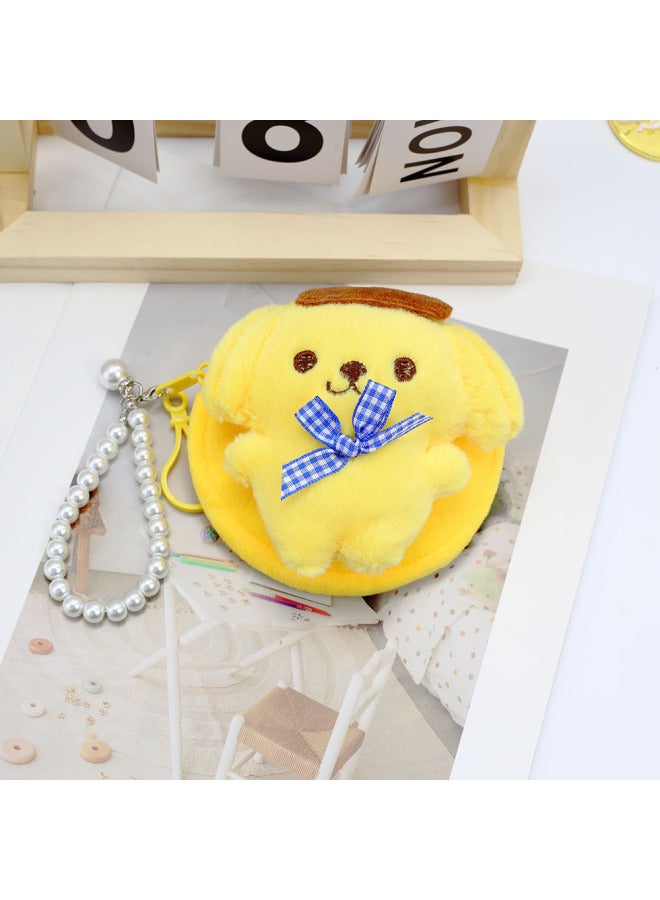 Japanese Cartoon Plush Coin Purse Cute Zipper Mini Storage Bag Keychain Hanging Children's Gift Small Wallet-Color:Yellow Envelope Full Body Pudding-Size:10cm Round Bag - Image 1
