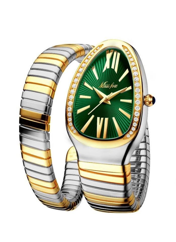 MISS FOX Ladies'fashionable and personalized snake head bracelet,stainless steel diamond inlaid snake shaped watch,luxurious gold snake shaped watch,waterproof diamond quartz watch gift  - Image 1
