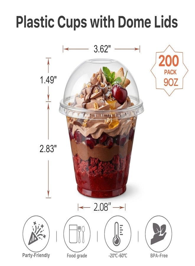 Lullaby 200Pack 9oz Clear Plastic Cups with Dome Lids, Dessert Cups with Lids, Disposable Parfait Cups, Party Cups Cupcake for Parties and Daily Use - Image 2