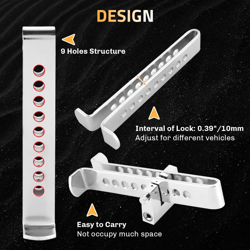 weyleity 9 Holes Brake Pedal Lock | Anti-Theft Clutch Safety Lock Car Brake Pedal Security Lock Tool with 3 Keys Auto Stainless Steel Clutch Lock Compatible with Pedals Less Than 0.54 inches/13.9mm - Image 4