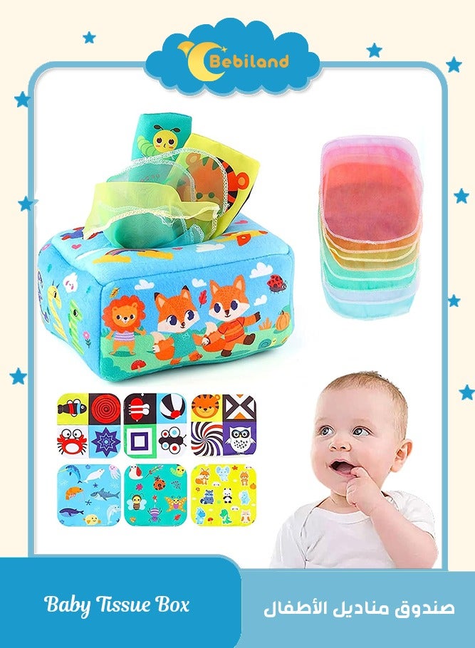 Bebiland Baby Tissue Box Toy, Soft Crinkle Toy For Babies 6-12 Months, Montessori Sensory Toys, Soft Tissue Box Toy Set, Educational Preschool Learning Toys For Infants Newborn Toddlers (Multicolour) - Image 1