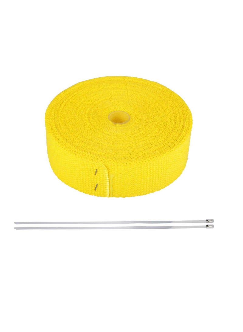 Exhaust Heat-Wrap 5CM x 10M, Heat Wrap Roll Kit with 2 Stainless Steel Locking Ties, Pipe Heat Insulated Wrap. Fiber Heat-Wrap Universal |Acid Resistance Pipe Tape, Exhaust Header Tape (Yellow) - Image 4