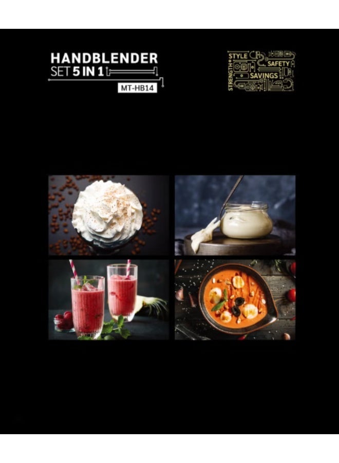 Mediatech 5 In 1 Hand Blender | 1.0L Chopper Bowl and 500mL Measuring Cup | 700W | Whisker & Batter Mixer Attachments | Stainless Steel Blades and Rods | BPA-Free Chopper Bowl | 8 Pieces | Safety Button | MT-HB14 - Image 3