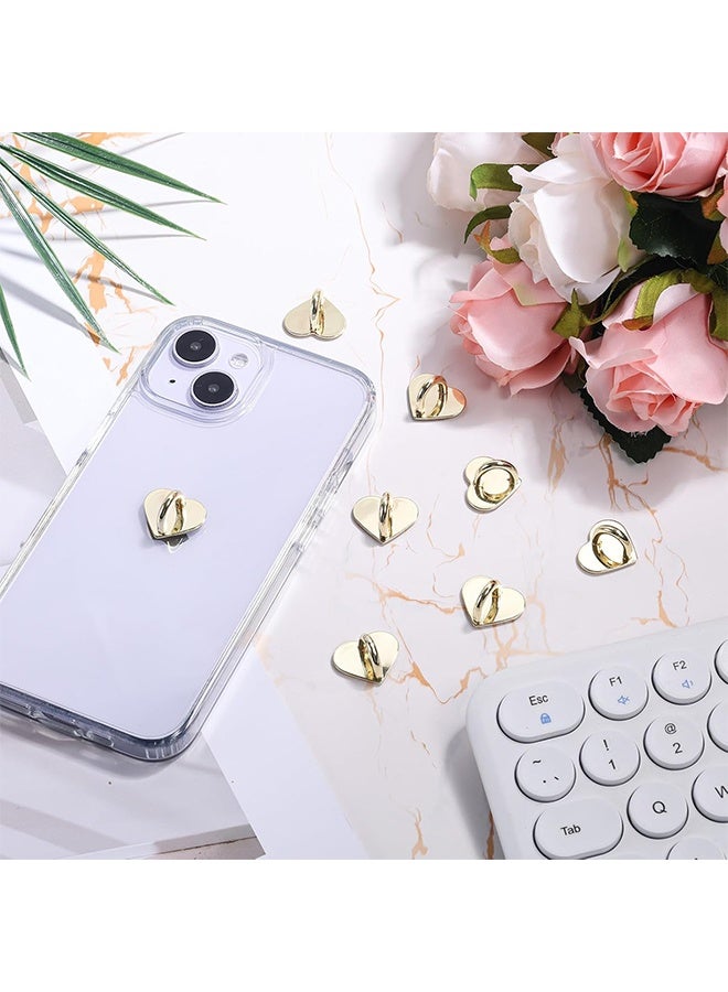 8pcs Heart Cell Phone Ring Holder, Cute Phone Charm Hooks Adhesive Smartphone Finger Ring Grip Sticky Metal Loop Stand for Cellphone Case Pad Tablet DIY Accessories (gold) - Image 5