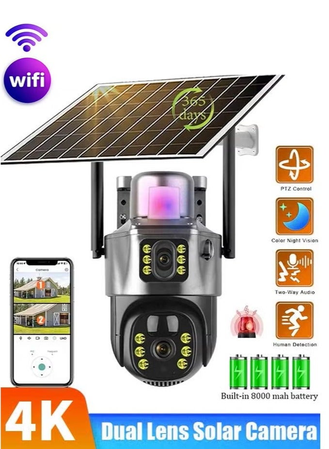 Generic 4K Wireless Solar Security Cameras, WiFi Cameras Outdoor for Home Security, 360° PTZ Surveillance Camera with Dual Lens, Night Vision, 2-Way Audio, PIR Motion Detection, Humanoid Auto Tracking - Image 1
