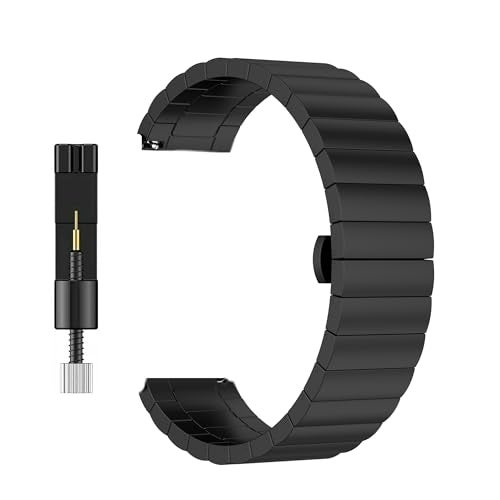 T TECLUSIVE Matt Stainless Steel Metal Chain Strap Band 22mm Compatible for Galaxy Watch 3 45mm | Galaxy Watch 46mm | Gear S3 Frontier | Amazfit Pace Stratos GTR | Fossil Explorist Gen 5 6 (Black) - Image 1