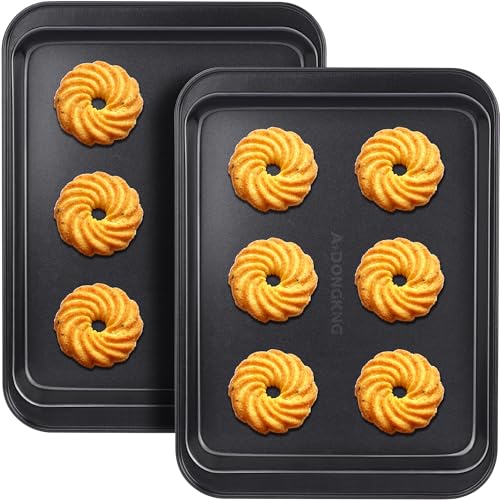AmDONGKING Small Cookie Sheets, Baking Pans, Nonstick Carbon Steel Baking Sheets, 2-Pack, 9.5 X 7.1 Inches (Inner 7.5 X 6) - Image 1