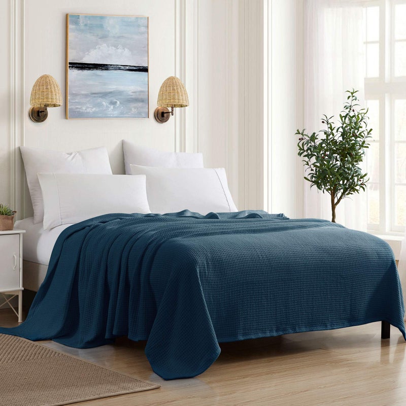 Sweet Home Collection Sweet Home Collection 100 Fine Cotton Luxurious Basket Weave Blanket Navy FullQueen Pack of 1  - Image 1