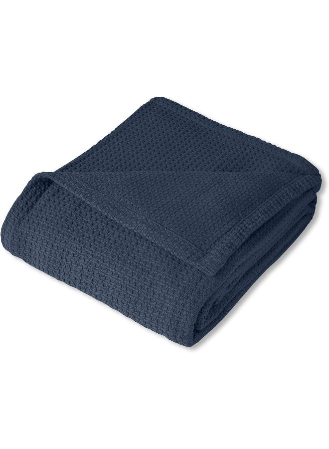 Sweet Home Collection Sweet Home Collection 100 Fine Cotton Luxurious Basket Weave Blanket Navy FullQueen Pack of 1  - Image 2