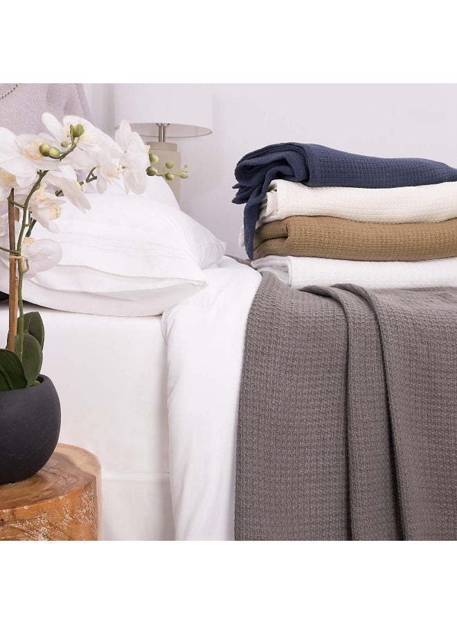 Sweet Home Collection Sweet Home Collection 100 Fine Cotton Luxurious Basket Weave Blanket Navy FullQueen Pack of 1  - Image 5