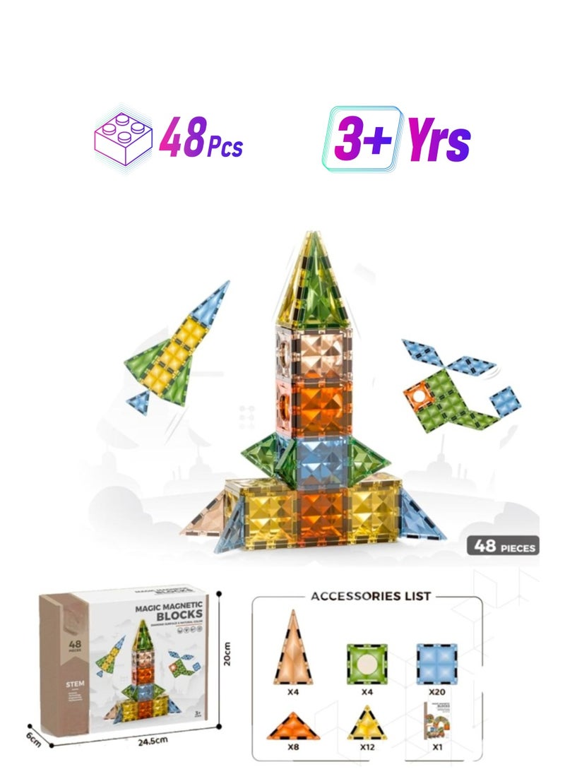 48Pcs Magnetic Building Blocks Tiles Kids Learning Educational Construction Stacking Toys 