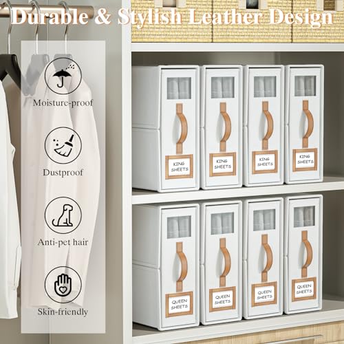 BigPonPon 3 Pack Foldable Bed Sheets Set Organizers and Storage(King & Queen Size),Linen Fabric Closet Organizers with Window,Folding Bedding Storage Box for Bedsheets and Pillow Cube Organizer-White - Image 5