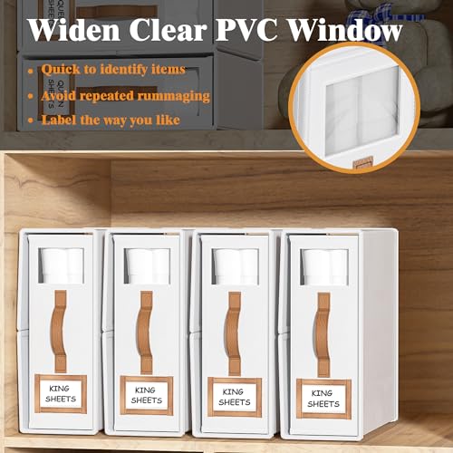BigPonPon 3 Pack Foldable Bed Sheets Set Organizers and Storage(King & Queen Size),Linen Fabric Closet Organizers with Window,Folding Bedding Storage Box for Bedsheets and Pillow Cube Organizer-White - Image 4