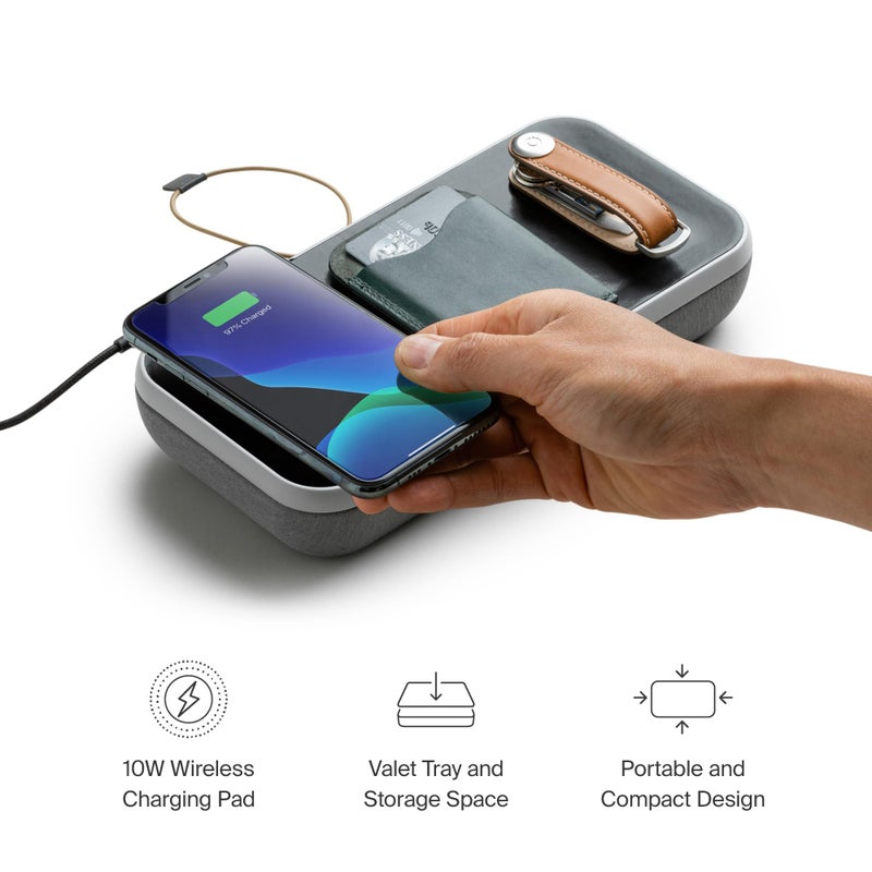 Orbitkey Orbitkey Nest | Portable and Customizable Desk Organizer Case with Buit-In Wireless Charger | Polycarbonate Shell with Nylon Poly Melange Fabric and Zinc Alloy | 9.5" L x 4.7" W x 1.6" H, (Ash)  - Image 4