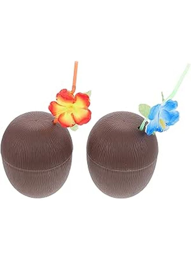 Hawaii Party Plastic Coconut Cups 2 Pack For Beach Luau Adult Events Random Color - Image 1