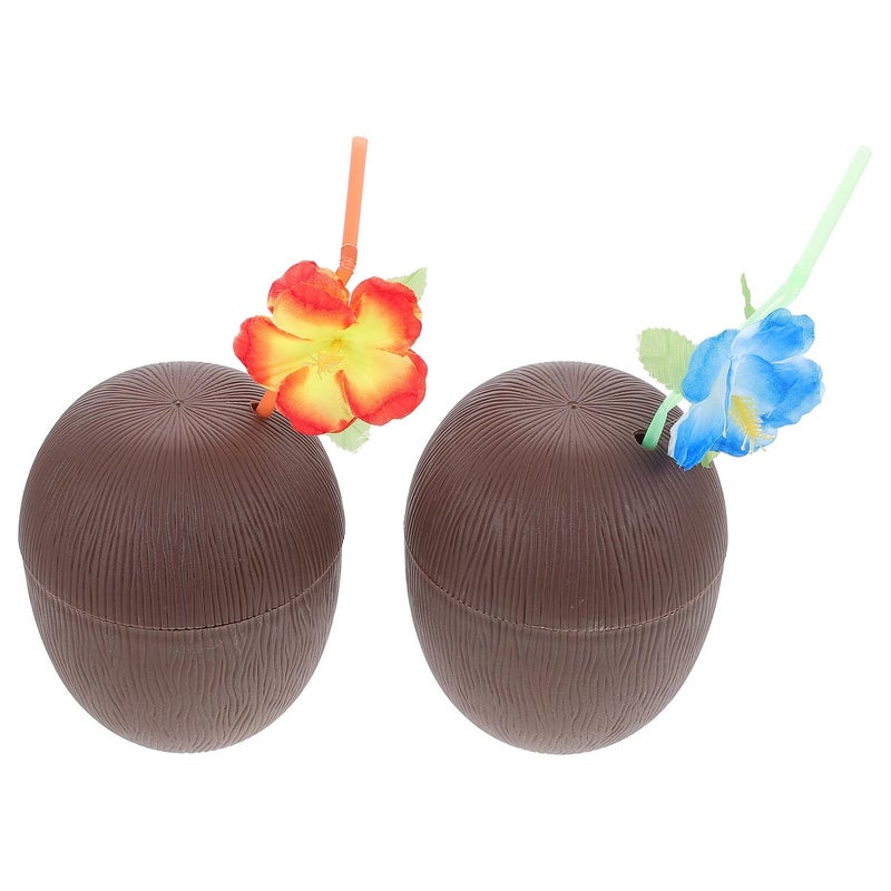 Hawaii Party Plastic Coconut Cups 2 Pack For Beach Luau Adult Events Random Color - Image 2