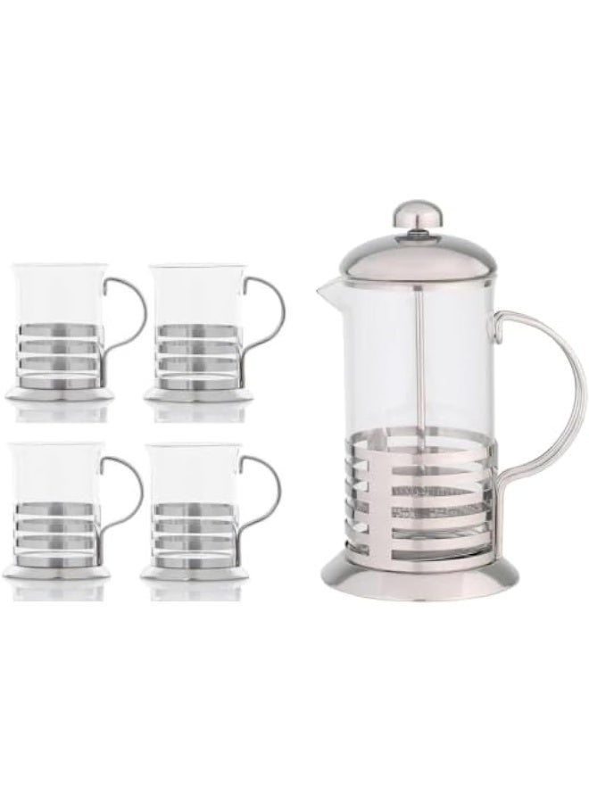 ECVV Coffee Plunger French Press Coffee and Tea Maker 600ml with 4 Cups 200ml Silver - Image 2