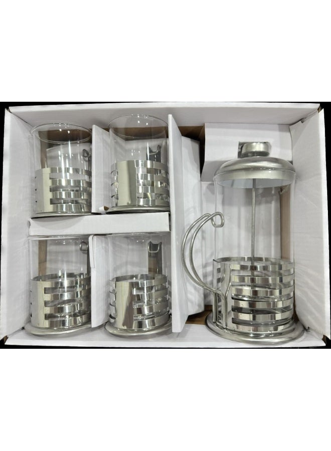 ECVV Coffee Plunger French Press Coffee and Tea Maker 600ml with 4 Cups 200ml Silver - Image 3