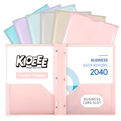KIOEEE Folders with Clear Front Pockets and 3 Prongs,Heavy Duty Plastic Pocket Folders with Business Card Slot,Fit Letter Size Paper,Assorted Color for Home,School and Office (6 Pack) - Image 1