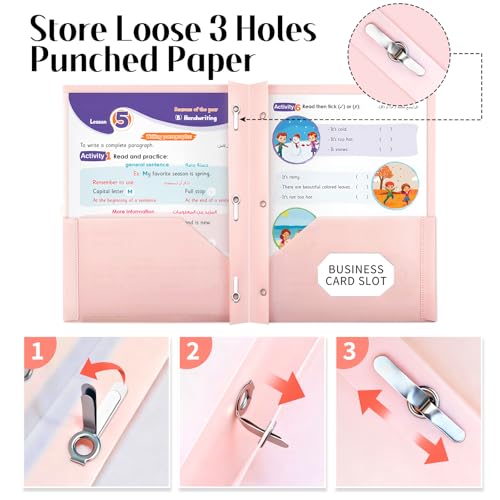 KIOEEE Folders with Clear Front Pockets and 3 Prongs,Heavy Duty Plastic Pocket Folders with Business Card Slot,Fit Letter Size Paper,Assorted Color for Home,School and Office (6 Pack) - Image 4