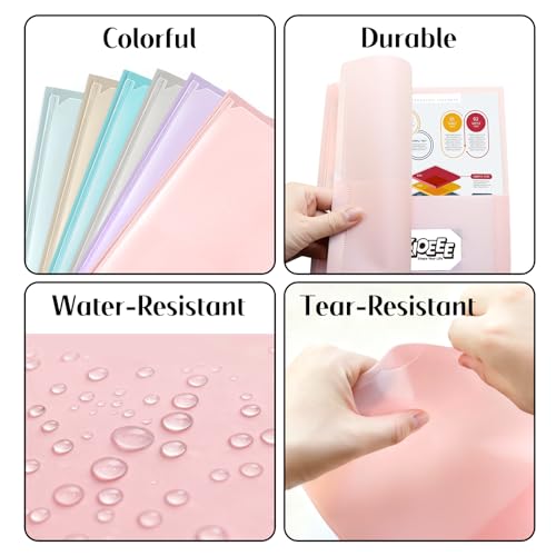KIOEEE Folders with Clear Front Pockets and 3 Prongs,Heavy Duty Plastic Pocket Folders with Business Card Slot,Fit Letter Size Paper,Assorted Color for Home,School and Office (6 Pack) - Image 5