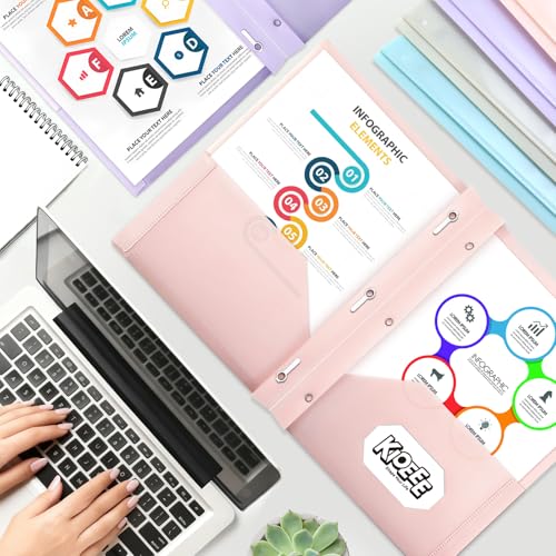 KIOEEE Folders with Clear Front Pockets and 3 Prongs,Heavy Duty Plastic Pocket Folders with Business Card Slot,Fit Letter Size Paper,Assorted Color for Home,School and Office (6 Pack) - Image 2
