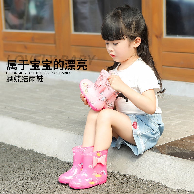 Children'S Rain Boots Small Flower Cloth Bow Export Japanese And Korean Fashion Children'S Rain Boots Rain Boots - Image 2