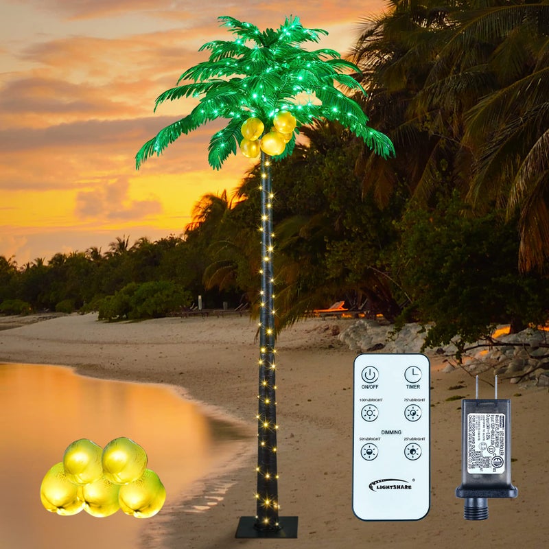 Lightshare Lighted Upgraded 8FT Gorgeous Artificial Lighted Palm Tree 256 LED Lights Decoration for HomeParty Christmas Nativity Outside Patio