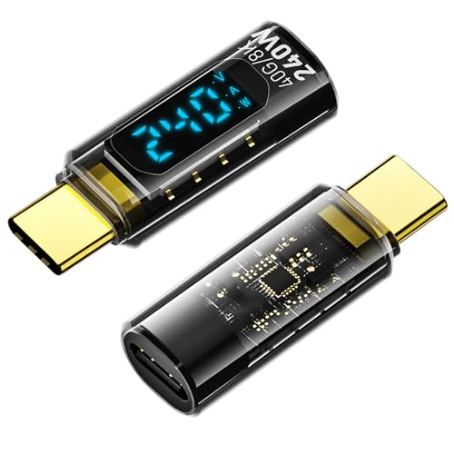 Jadebones 2 Pack USB C Adapter with Digital Display, PD 240W USB-C Male to Female Connector for iPhone 15 Series, iPad, MacBook, Support Voltage, Current and Power Smart LED Display (Transparent) - Image 1