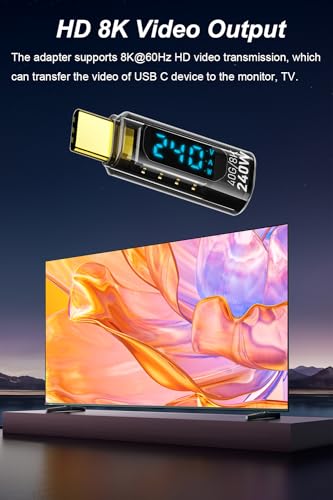 Jadebones 2 Pack USB C Adapter with Digital Display, PD 240W USB-C Male to Female Connector for iPhone 15 Series, iPad, MacBook, Support Voltage, Current and Power Smart LED Display (Transparent) - Image 5