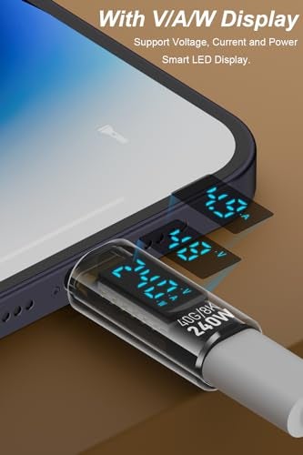 Jadebones 2 Pack USB C Adapter with Digital Display, PD 240W USB-C Male to Female Connector for iPhone 15 Series, iPad, MacBook, Support Voltage, Current and Power Smart LED Display (Transparent) - Image 3