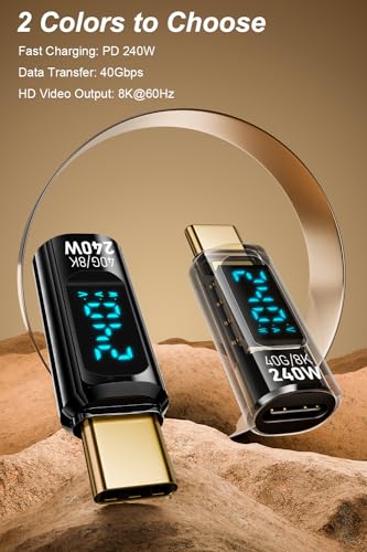 Jadebones 2 Pack USB C Adapter with Digital Display, PD 240W USB-C Male to Female Connector for iPhone 15 Series, iPad, MacBook, Support Voltage, Current and Power Smart LED Display (Transparent) - Image 2
