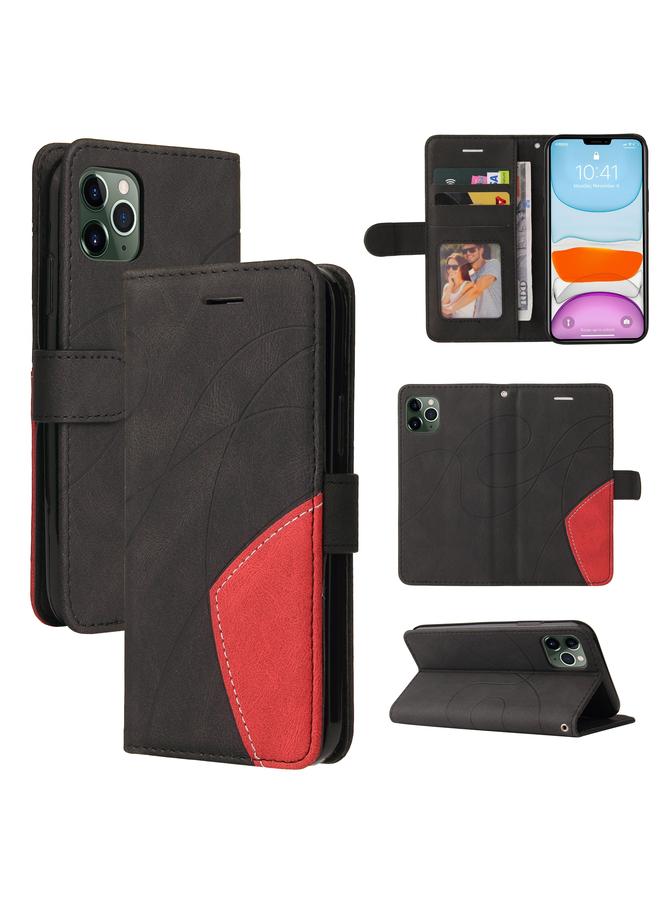 زبون جراب لهاتف iPhone 11 Pro، جراب جلدي من البولي يوريثان ثنائي اللون مع حامل وفتحات للبطاقات ومحفظة - Image 1