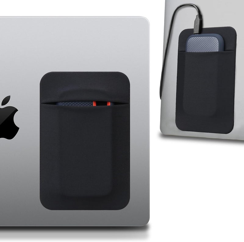 Lacdo Portable Hard Drive Sleeve for Laptop, Stick on Pouch with Reusable Adhesive, for SanDisk, Samsung, Crucial, Portable External Solid State Drive SSD Hard Drive Carrying Case Closed Pocket, Black - Image 1