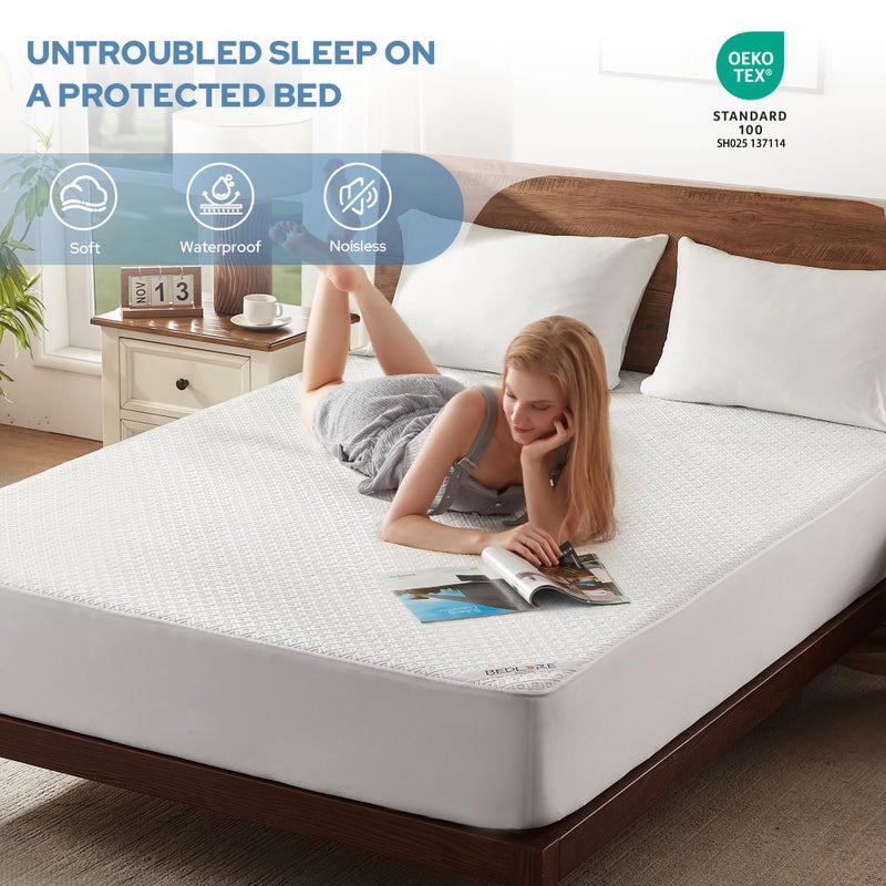 BEDLORE King Mattress Protector, Waterproof Noiseless Mattress Cover with Deep Pocket for 6-18 inches Mattress, Soft Breathable Mattress Pad Machine Washable (White) - Image 3