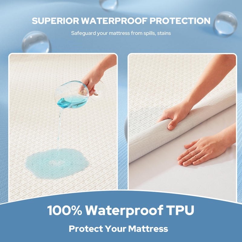 BEDLORE King Mattress Protector, Waterproof Noiseless Mattress Cover with Deep Pocket for 6-18 inches Mattress, Soft Breathable Mattress Pad Machine Washable (White) - Image 2
