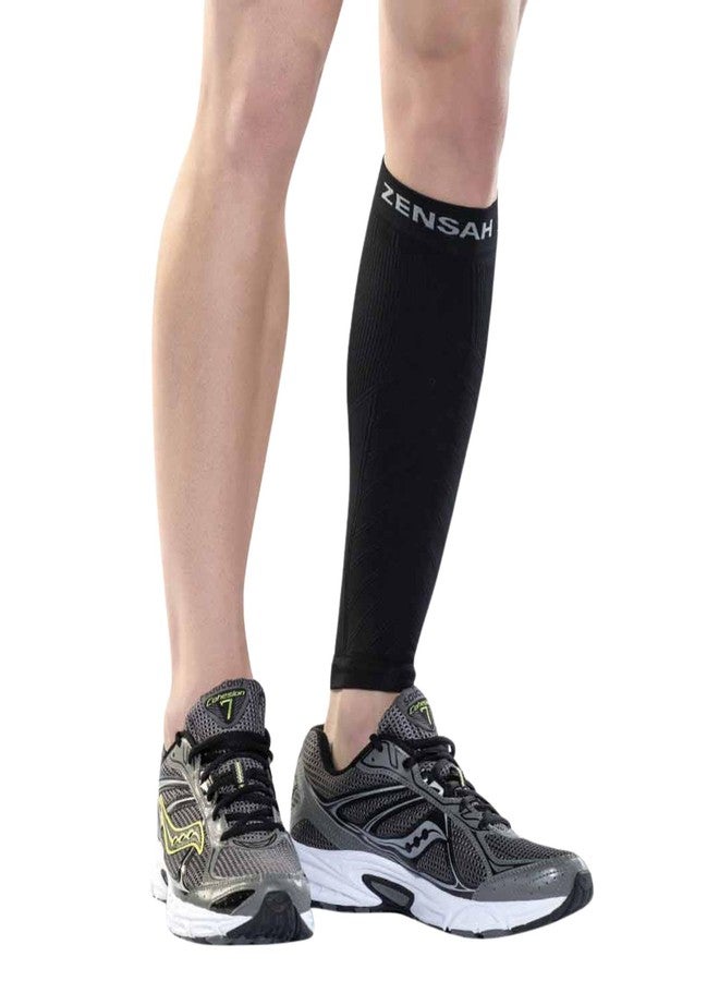 Zensah Calf/Shin Compression Sleeve - Made in the USA Single Leg Compression Sleeve for Shin Splint Relief, Recovery, Running (Black, Small/Medium) - Image 1