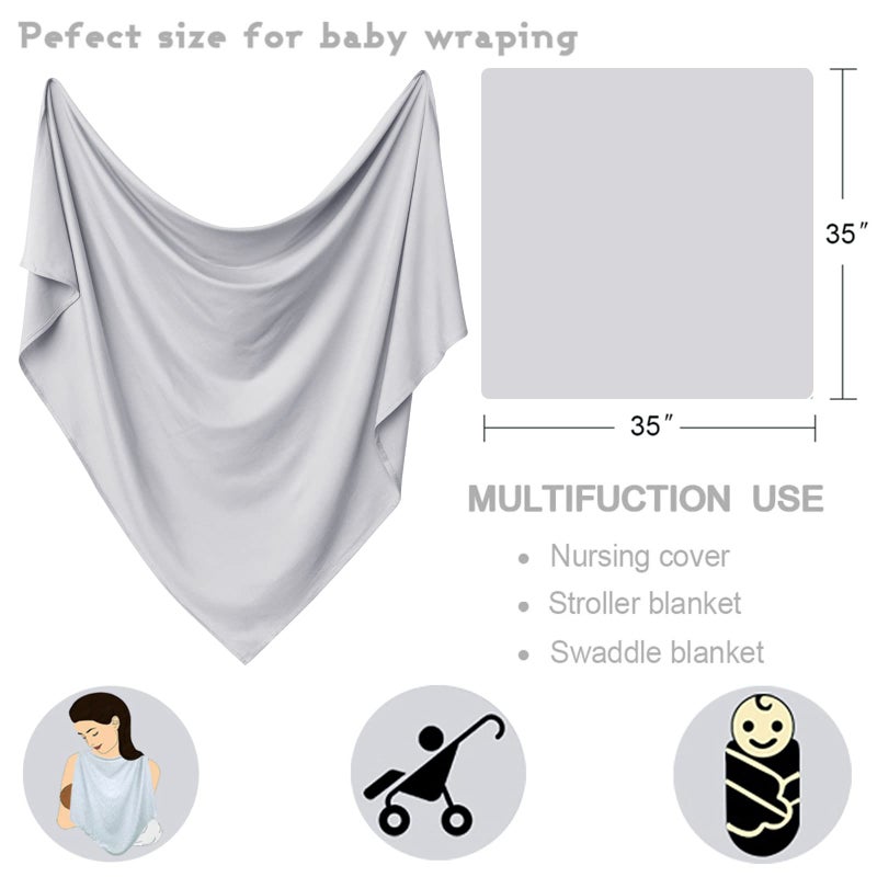 OWLOWLA Newborn Swaddle Set Stretch Wrap Swaddle Receiving Blanket for Baby Boy Girl(Gray) - Image 4