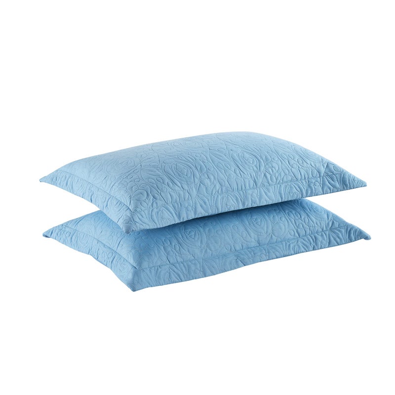 MarCielo MarCielo 2Piece Embroidered Pillow Shams Queen Decorative Microfiber Pillow Covers Set Standard Size Paris Blue 
