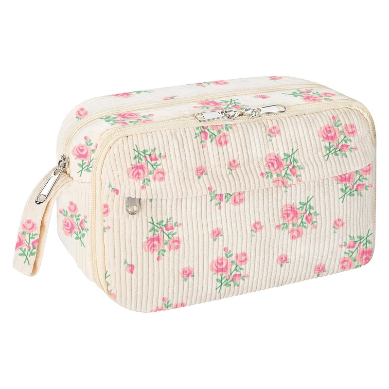 Girls’ Floral Pink Large-Capacity Plush Pencil Case with Lid, Multi-Compartment Soft Storage Bag (Suitable for Girls, Teens, and Women) - Image 1