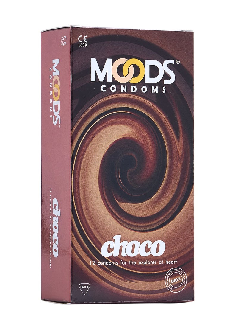 Moods واقيات ذكورية بالشوكولاتة 12 قطعة مصنوعة من اللاتكس المطاطي الطبيعي - Image 1