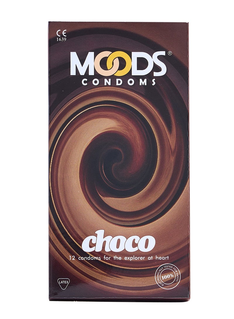 Moods واقيات ذكورية بالشوكولاتة 12 قطعة مصنوعة من اللاتكس المطاطي الطبيعي - Image 2